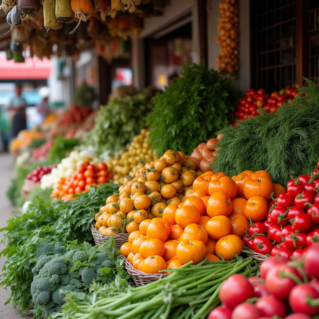 Mercado local con productos diversificados